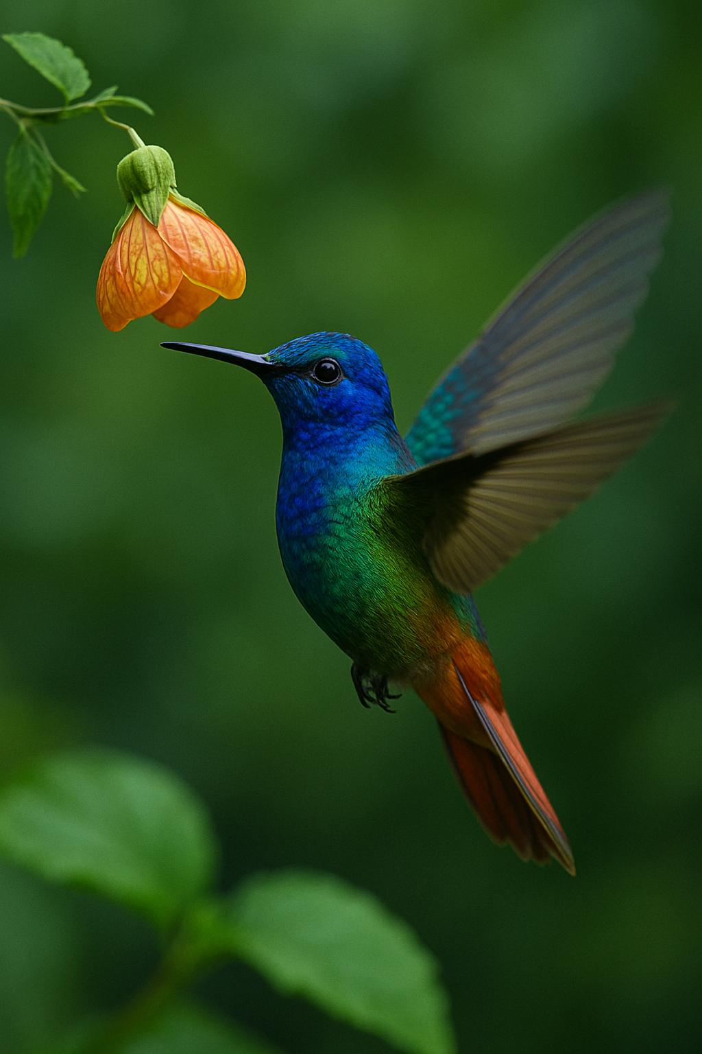 Two hummingbirds above orchid morning light 4K mobile wallpaper