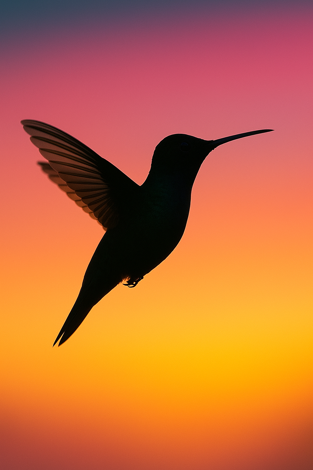 Hummingbird silhouette against sunset minimalist wallpaper