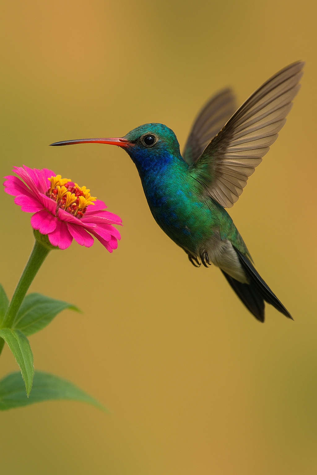 Purple hummingbird flying above mountains 4K background
