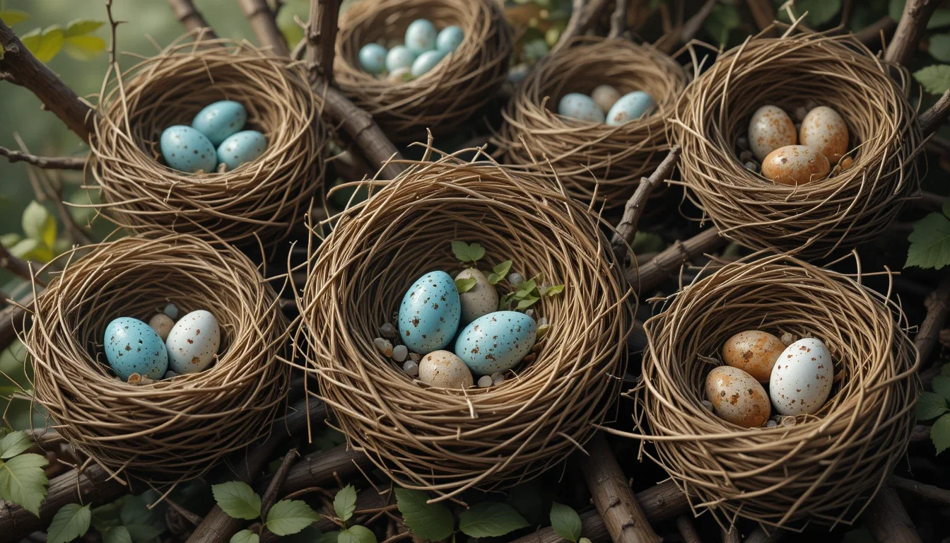 A collection of different types of bird eggs