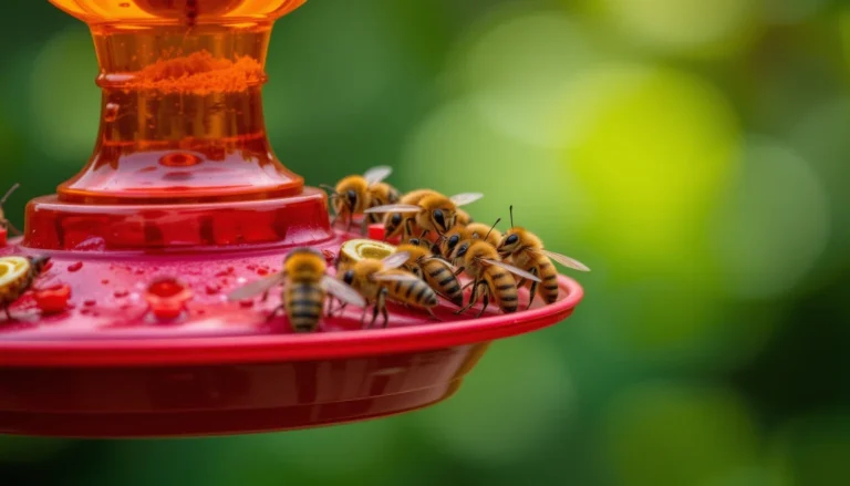 Bees on the bird feeder